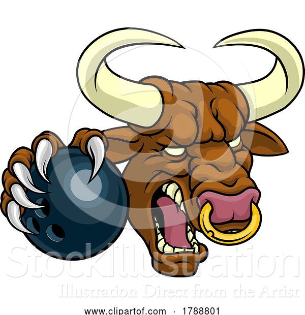 Vector Illustration of Bull Minotaur Longhorn Cow Bowling Mascot