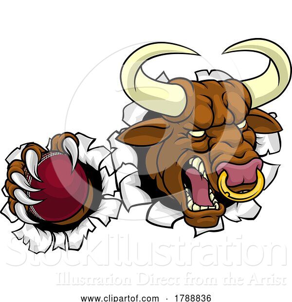 Vector Illustration of Bull Minotaur Longhorn Cow Cricket Mascot