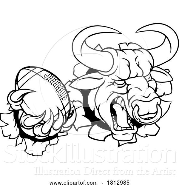 Vector Illustration of Bull Minotaur Longhorn Cow Football Mascot