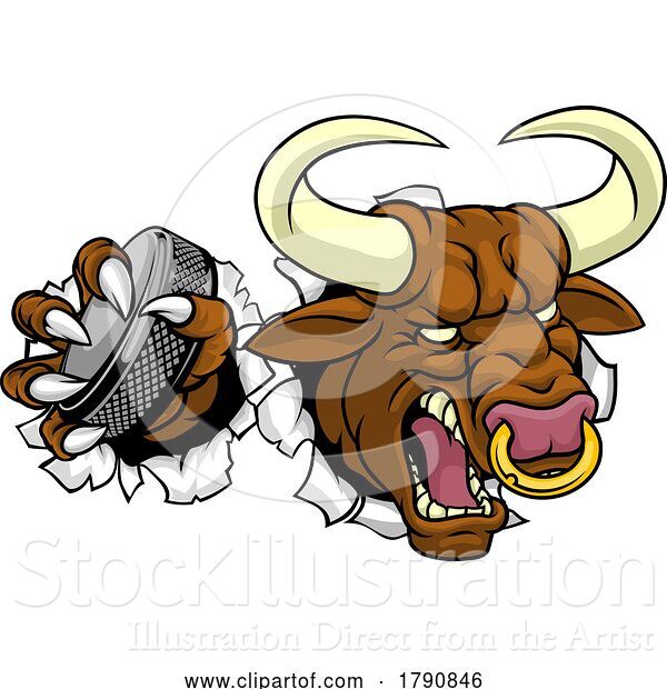 Vector Illustration of Bull Minotaur Longhorn Cow Ice Hockey Mascot