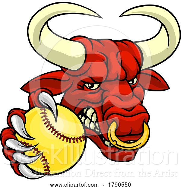 Vector Illustration of Bull Minotaur Longhorn Cow Softball Mascot