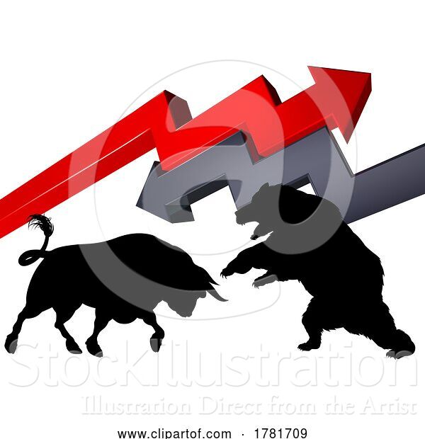 Vector Illustration of Bull Vs Bear Fight Stock Market Trading Concept