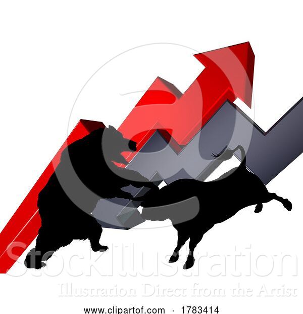 Vector Illustration of Bull Vs Bear Stock Market Wall Street Concept