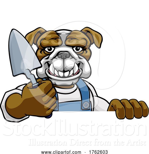 Vector Illustration of Bulldog Bricklayer Builder Holding Trowel Tool