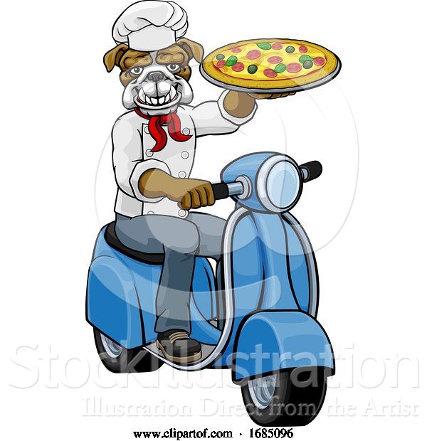 Vector Illustration of Bulldog Chef Pizza Restaurant Delivery Scooter
