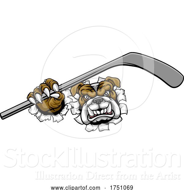 Vector Illustration of Bulldog Ice Hockey Player Animal Sports Mascot