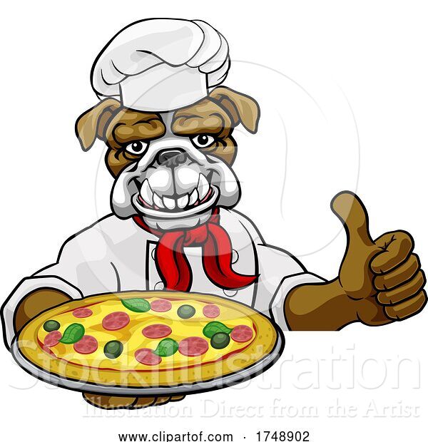 Vector Illustration of Bulldog Pizza Chef Restaurant Mascot Sign