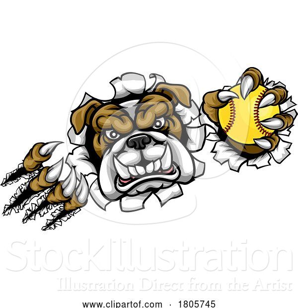 Vector Illustration of Bulldog Softball Animal Sports Team Mascot