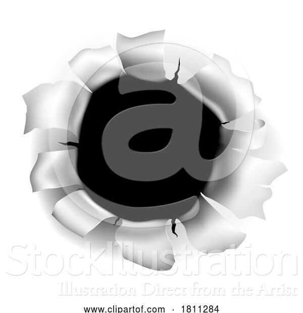 Vector Illustration of Bullet Hole Metal Paper Rip Gun Shot Through Wall