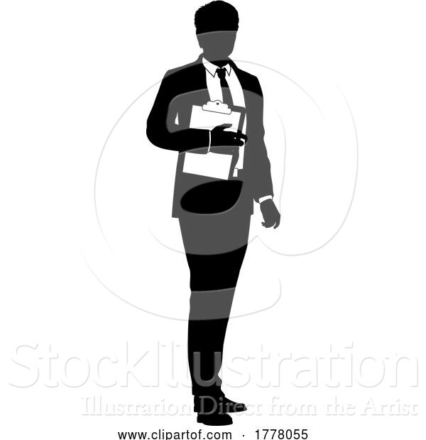 Vector Illustration of Business People Guy with Clipboard Silhouette