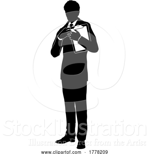 Vector Illustration of Business People Guy with Clipboard Silhouette