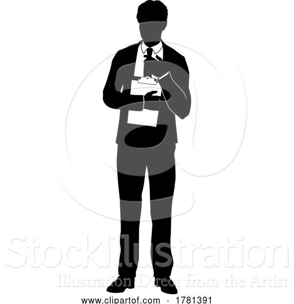 Vector Illustration of Business People Guy with Clipboard Silhouette