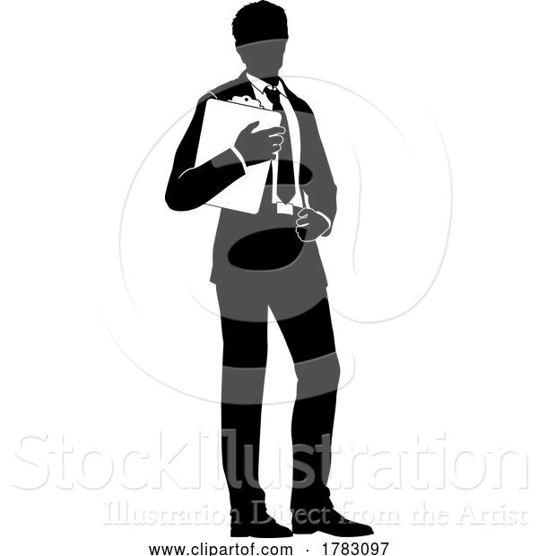 Vector Illustration of Business People Guy with Clipboard Silhouette