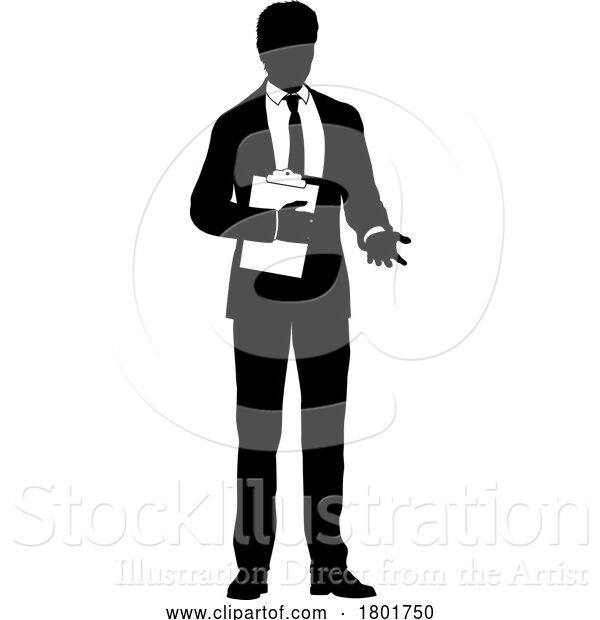 Vector Illustration of Business People Guy with Clipboard Silhouette