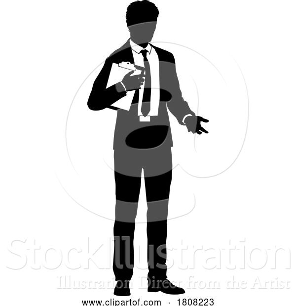 Vector Illustration of Business People Guy with Clipboard Silhouette