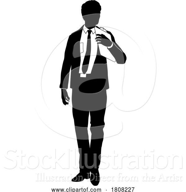 Vector Illustration of Business People Guy with Clipboard Silhouette