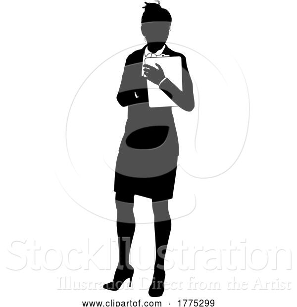 Vector Illustration of Business People Lady with Clipboard Silhouette