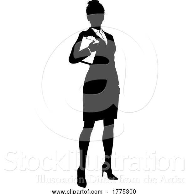 Vector Illustration of Business People Lady with Clipboard Silhouette