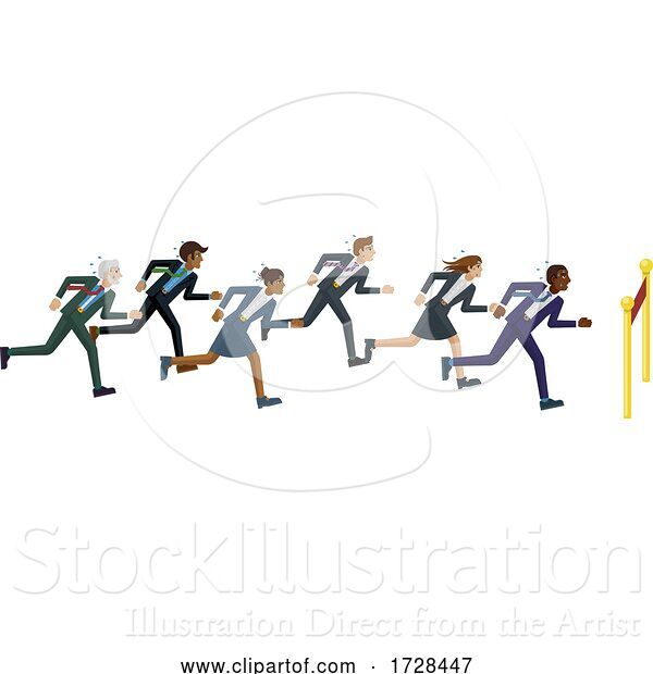 Vector Illustration of Business People Running Race Finish Line Concept