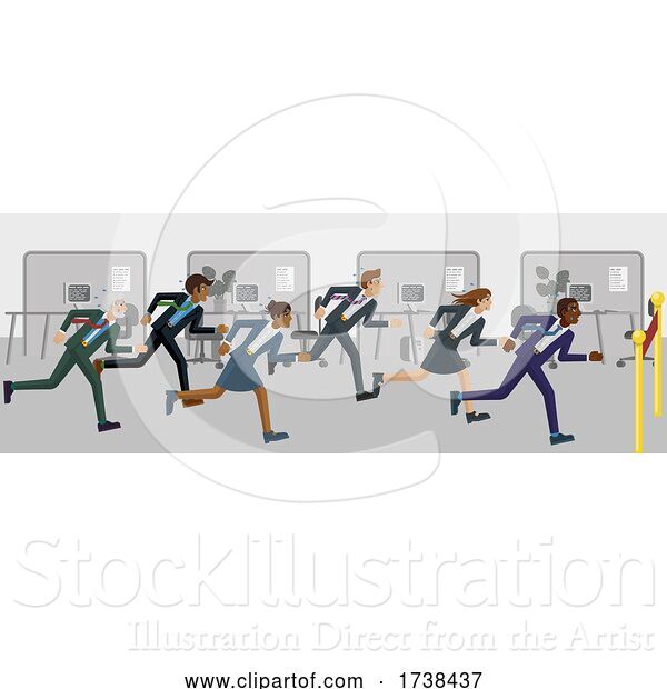 Vector Illustration of Business People Running Race Finish Line Concept