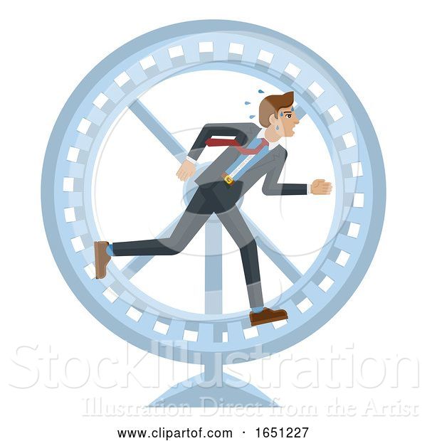 Vector Illustration of Businessman Hamster Wheel Stress Running Concept