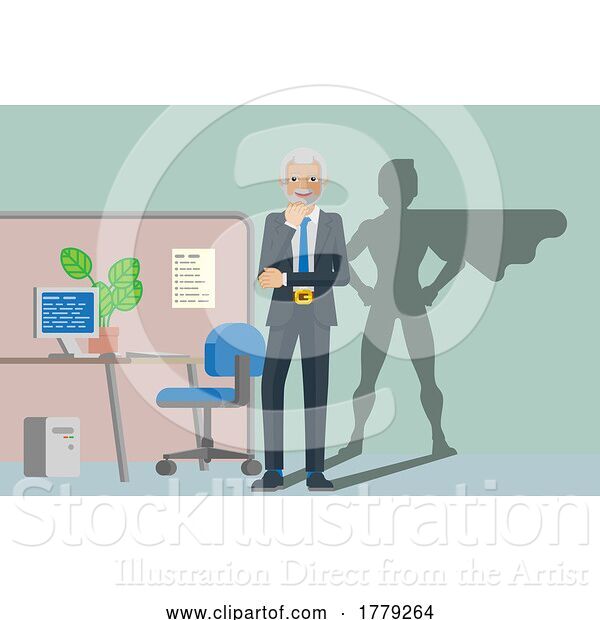 Vector Illustration of Businessman Hero with Superhero Shadow Concept