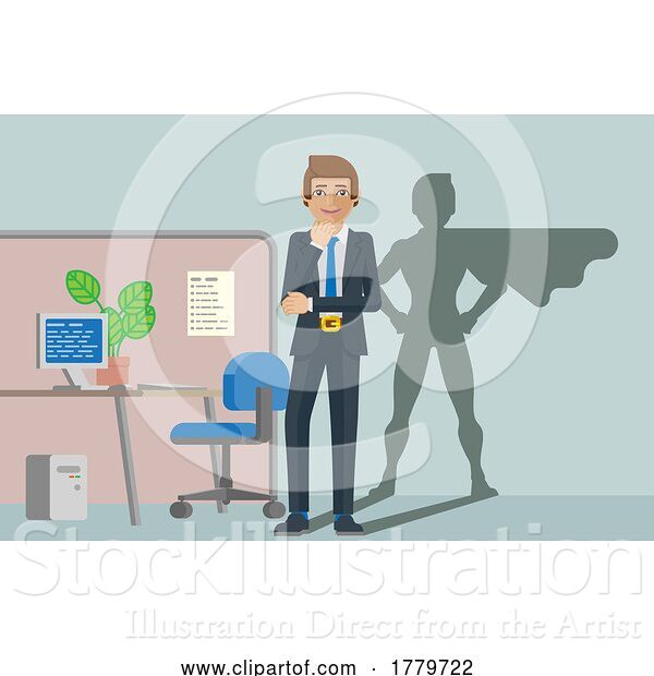 Vector Illustration of Businessman Hero with Superhero Shadow Concept