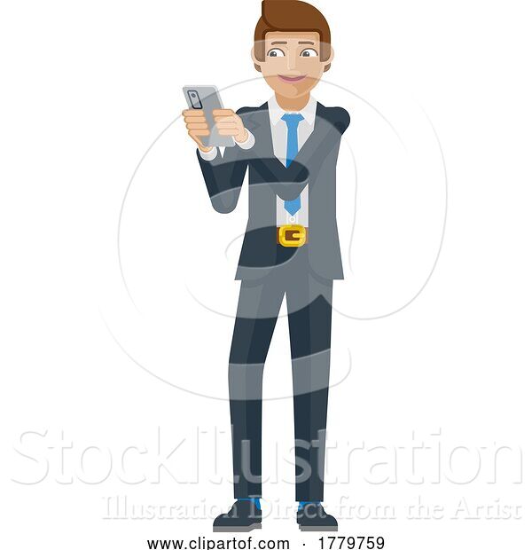Vector Illustration of Businessman Holding Phone Mascot