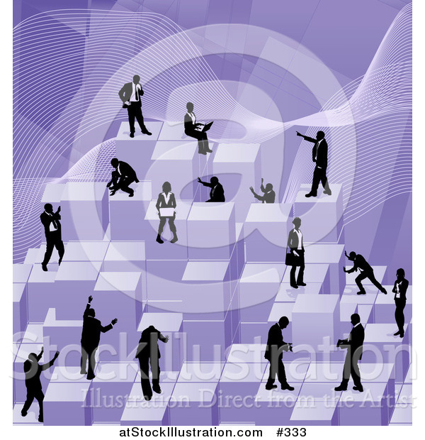 Vector Illustration of Businessmen Working Together As a Team to Stack Purple Building Blocks of Success