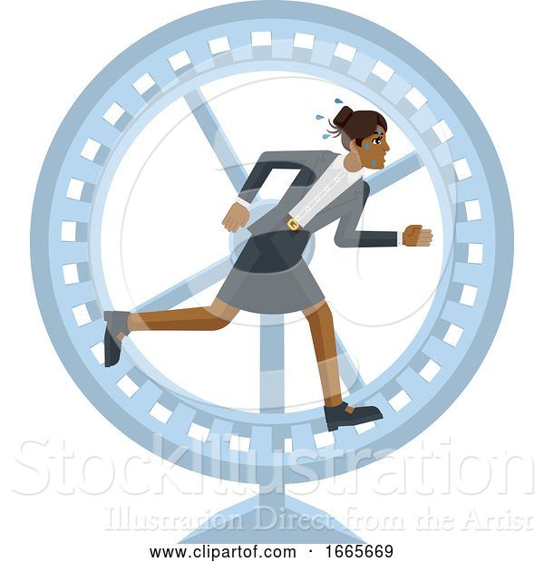 Vector Illustration of Businesswoman Hamster Wheel Stress Concept
