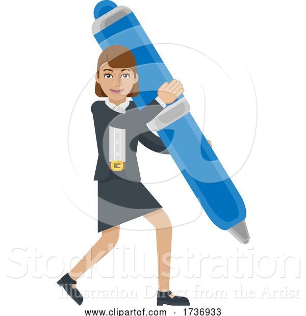 Vector Illustration of Businesswoman Holding Pen Mascot Concept