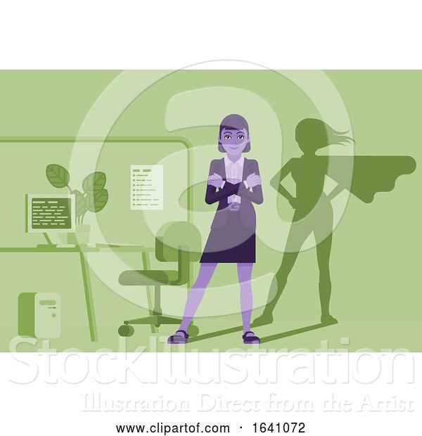 Vector Illustration of Businesswoman Super Hero Shadow Office Mascot