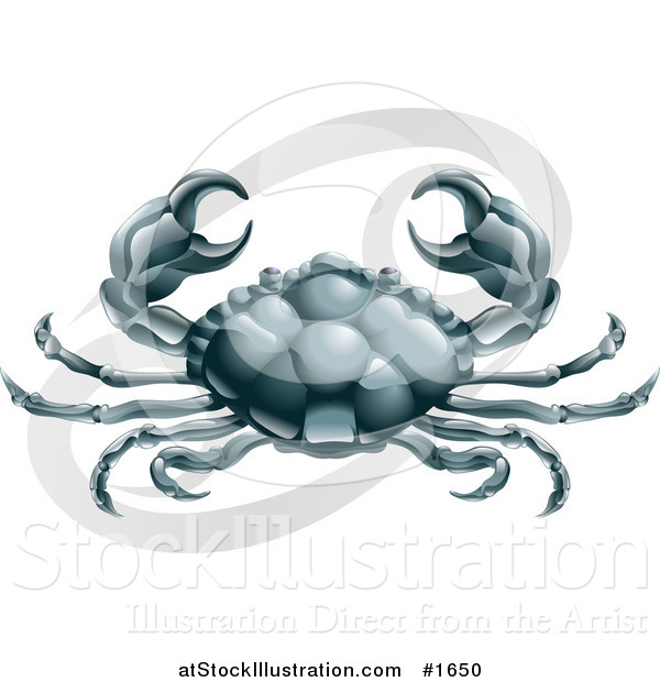 Vector Illustration of Cancer the Crab Holding up His Claws, with the Zodiac Symbol