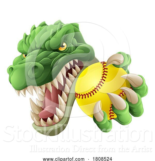 Vector Illustration of Cartoon Alligator Crocodile Dinosaur Softball Sport Mascot