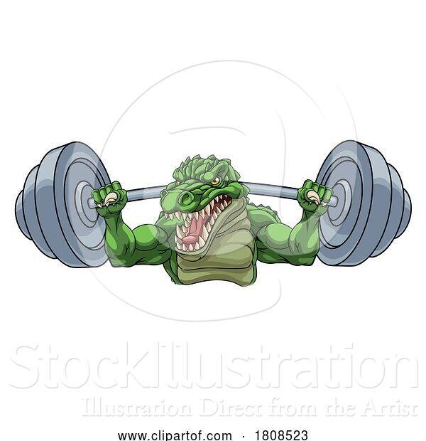 Vector Illustration of Cartoon Alligator Crocodile Dinosaur Weight Lifting Mascot