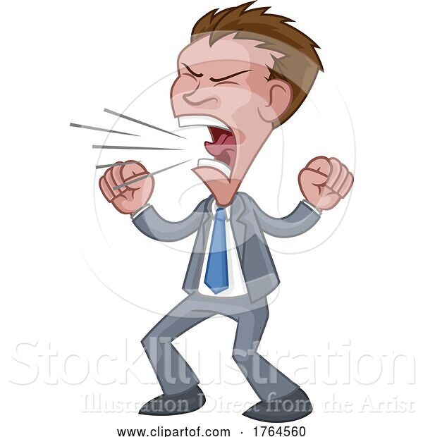 Vector Illustration of Cartoon Angry Boss Office Worker in Suit Shouting