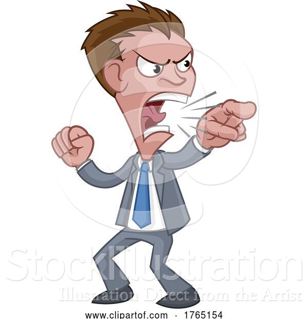Vector Illustration of Cartoon Angry Boss Office Worker in Suit Shouting