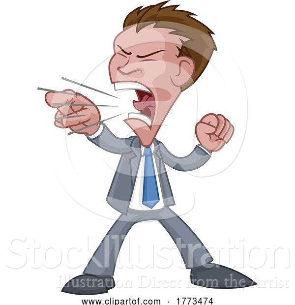 Vector Illustration of Cartoon Angry Boss Office Worker in Suit Shouting