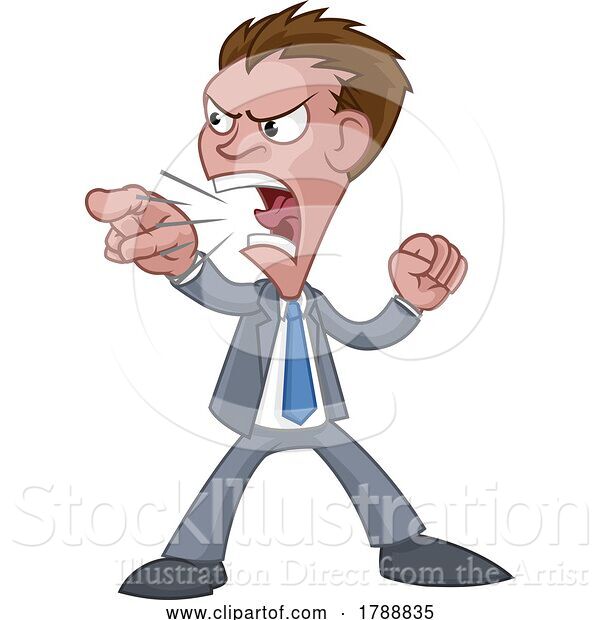 Vector Illustration of Cartoon Angry Boss Office Worker in Suit Shouting