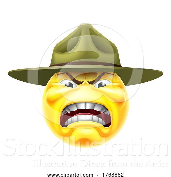Vector Illustration of Cartoon Angry Drill Sergeant Emoticon Face