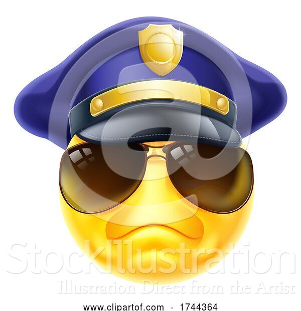 Vector Illustration of Cartoon Angry Policeman Emoticon Emoji Face Icon