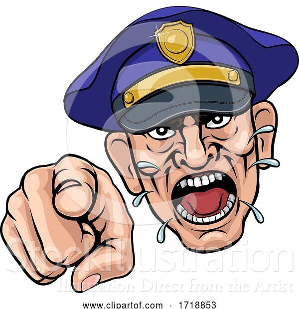 Vector Illustration of Cartoon Angry Policeman Police Officer Cartoon