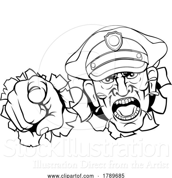 Vector Illustration of Cartoon Angry Policeman Police Officer Cartoon