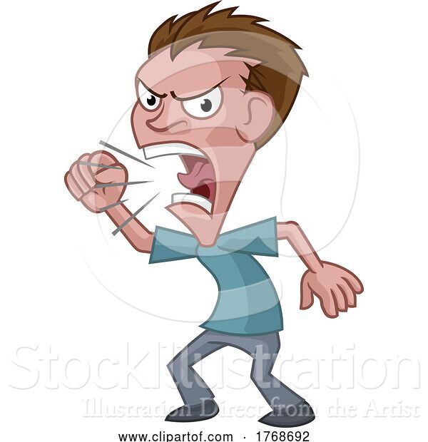 Vector Illustration of Cartoon Angry Stressed Guy or Bully Shouting