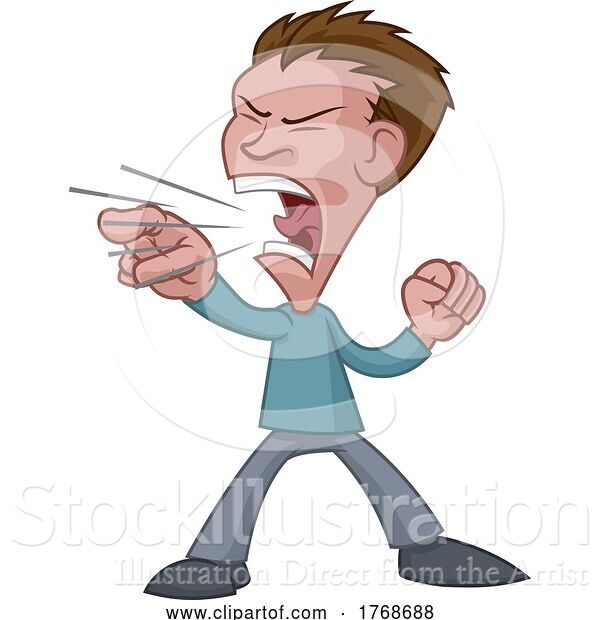Vector Illustration of Cartoon Angry Stressed Guy or Bully Shouting