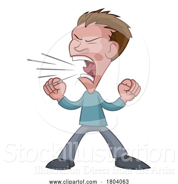 Vector Illustration of Cartoon Angry Stressed Guy or Bully Shouting