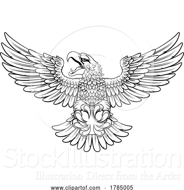 Vector Illustration of Cartoon Bald Eagle Hawk Flying Baseball Ball Claw Mascot