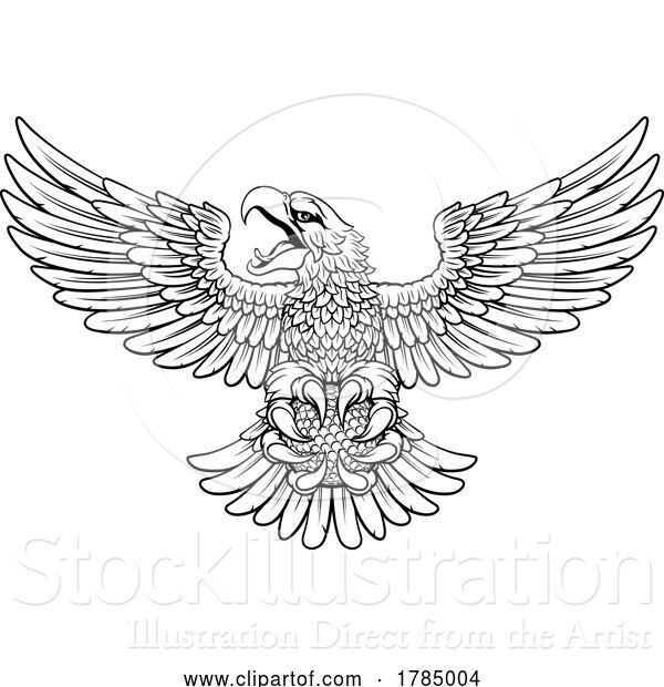 Vector Illustration of Cartoon Bald Eagle Hawk Flying Golf Ball Claw Mascot