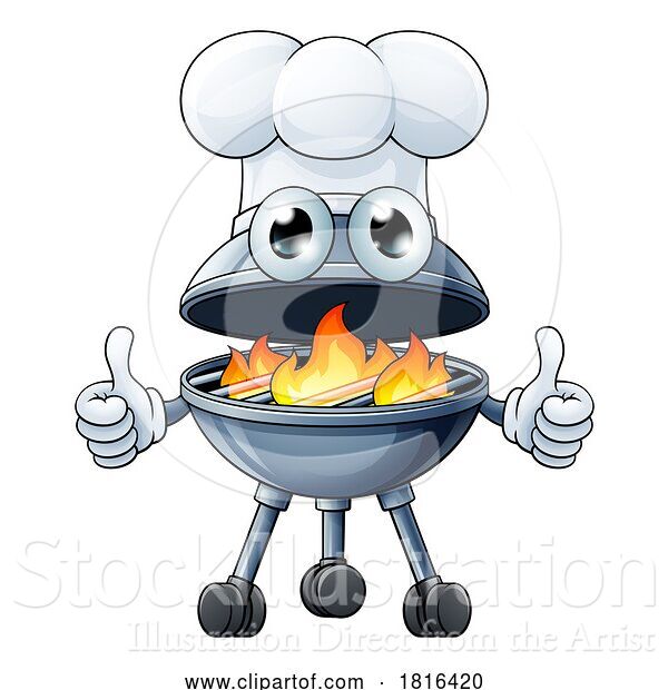 Vector Illustration of Cartoon Barbecue Chef Mascot Charcoal BBQ Person