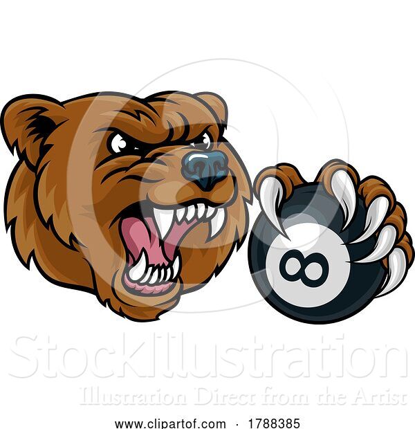 Vector Illustration of Cartoon Bear Angry Pool 8 Ball Billiards Mascot Cartoon